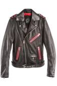Diesel Biker, giacchino in pelle nera con dettagli rossi e zip. 880 euro
